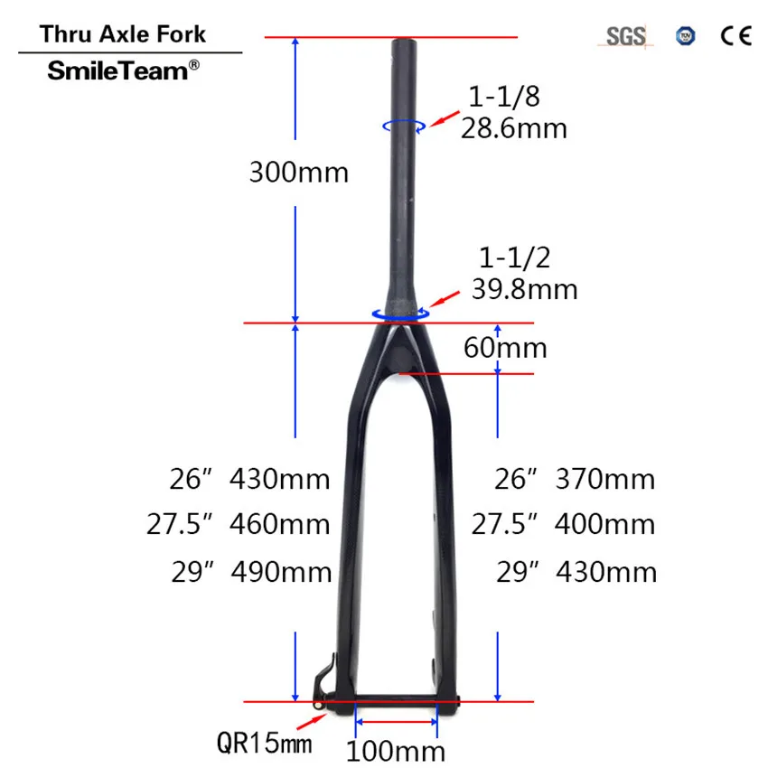 Полностью углеродистая вилка MTB 26er 27,5 er 29er вилка MTB для велосипеда жесткая вилка для горного велосипеда коническая 100*15 мм через ось Велосипедная вилка