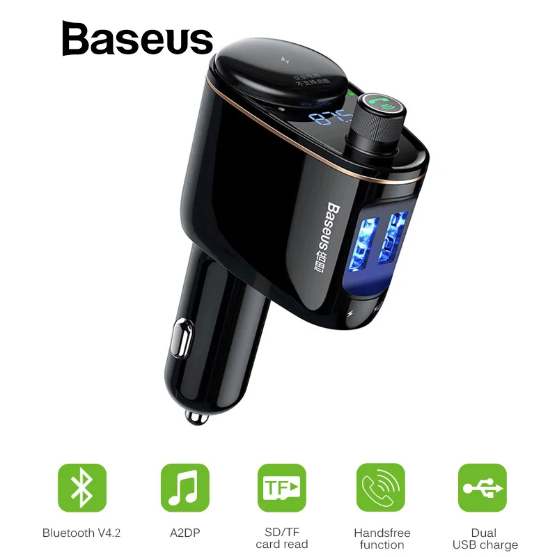 

Baseus Bluetooth Car Charger FM Transmitter LED Digital Voltage Display Car Cigarette Lighter Socket Splitter Car Phone Charger