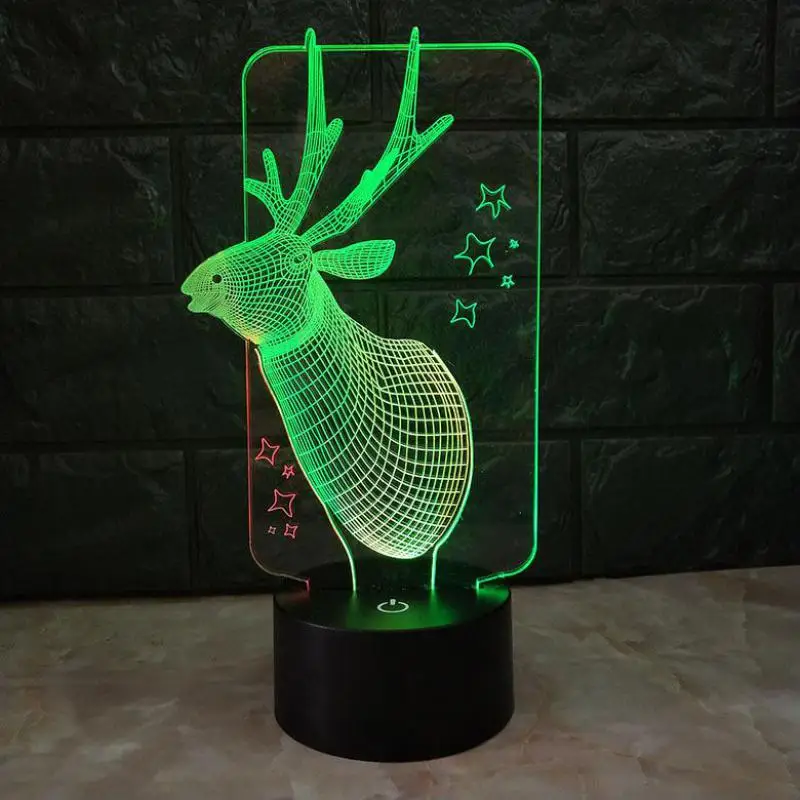 Боковой олень креативный цветной светодиодный 3d ночник с сенсорной зарядкой