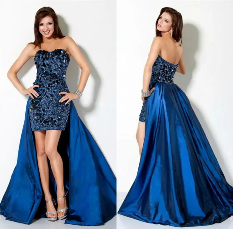 2014 New Royal Blue Two Piece Sequins Short Front Long Back Detachable ...