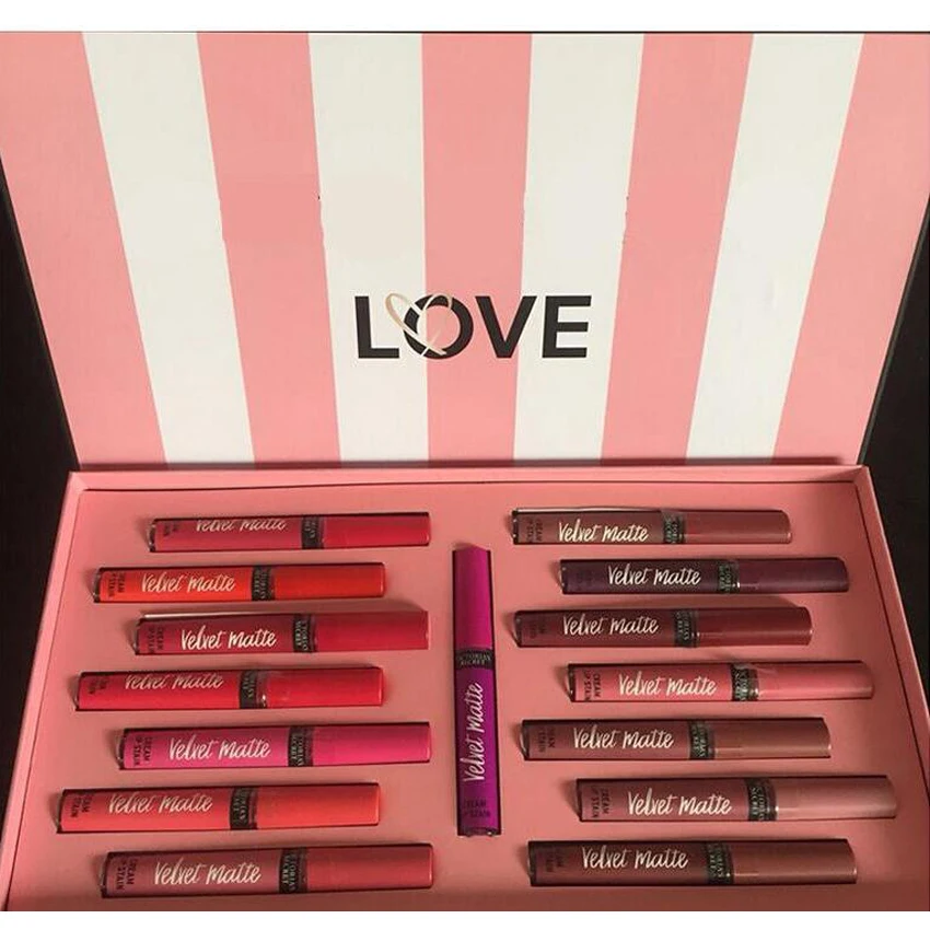

2018 New Love Velvet Matte Cream Lip Stain Gloss Set Liquid Lipstick 15 Color Long-Lasting Moisture Secret Lipgloss Makeup Kits