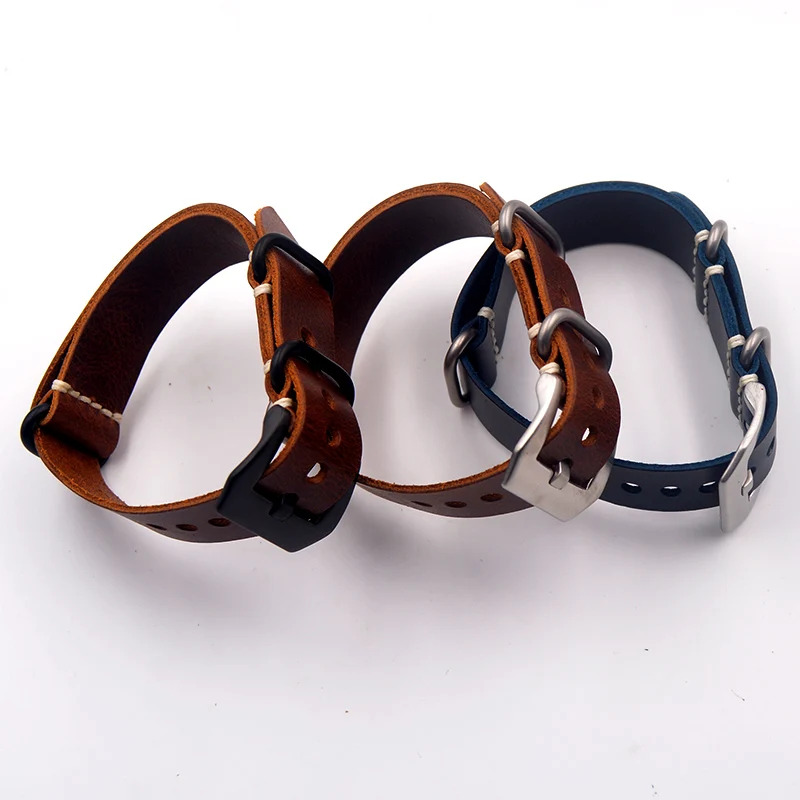 

20mm 22mm 24mm new design High Quality Vintage Genuine Leather Nato Zulu watch Straps black blue Watchband for Military Watch