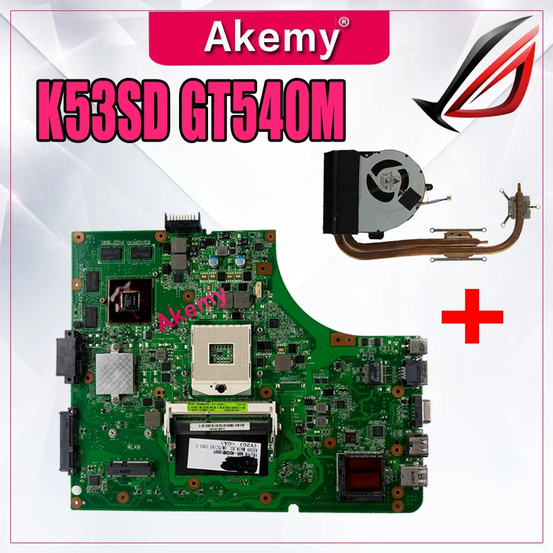 Send Heatsink For ASUS K53SD K53S A53S Laptop motherboard Mainboard K53SD Motherboard test 100 OK Motherboard