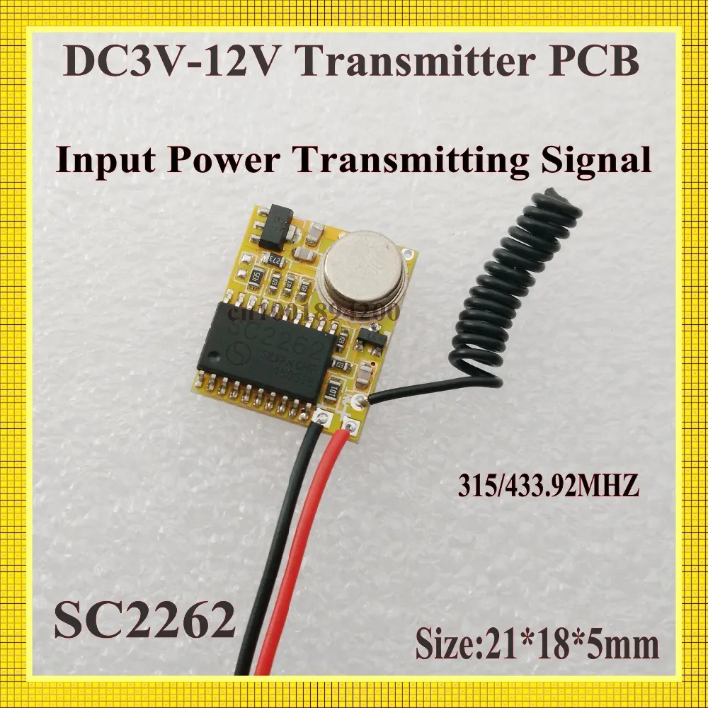 

RF Transmitter PCB 3V-12V 3.7V 4.5V 5V 6V 7.4V 9V 12V Radio Remote Control PCB Input Power Transmitting Signal 315/433Fixed Code