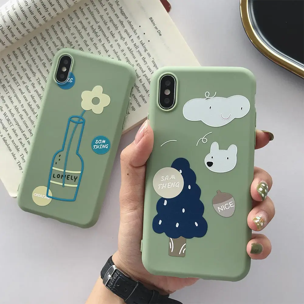 

Soft TPU Matte Case For iPhone 7 Plus XR XS X Xs Max 8 Plus Cases TPU Flower Tree Pattern Phone Cover For iPhone 6S 6 Plus Case
