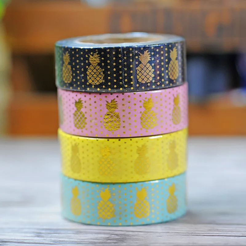 

Foil Pineapple Printing Washi Tape Kawaii Gold Decorative Tapes Scrapbook Tools Cute Paper Crafts Washi Paper Adhesive