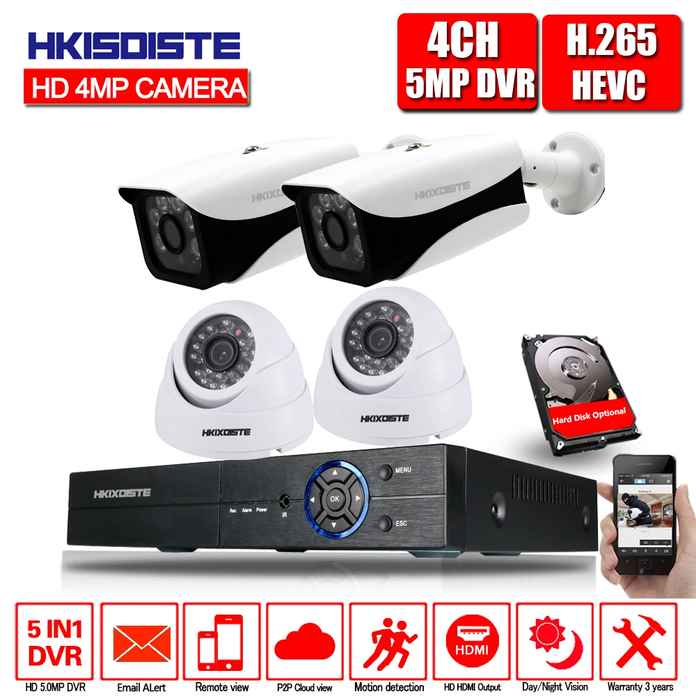 

HD-AHD 4CH 5.0MP Security Cameras System Kit with 4*5.0MP Day Night Vision CCTV Home Security Camera Video Surveillance Kit