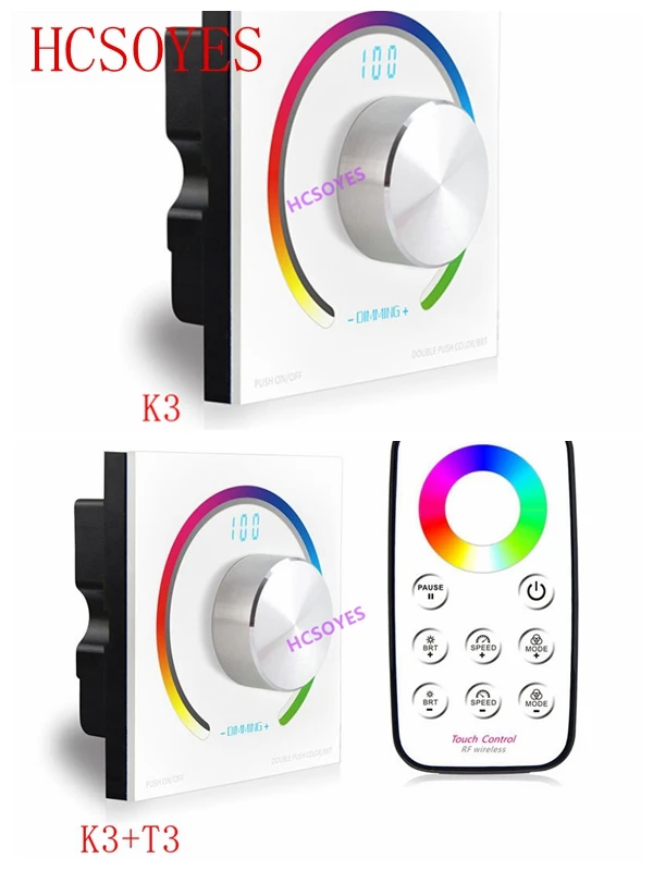 BC K3 and T3 /K3 LED Switch knob Wall-mounted led RGB Rotary Dimmer controller& Wireless Remote for led stirp light,DC12V-24V