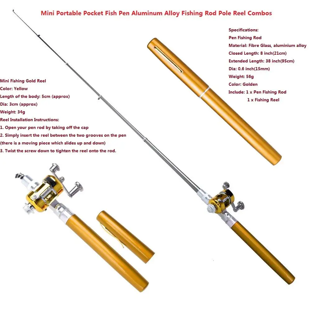 Мини Портативная карманная Рыбная ручка удочка полюсная Катушка комбо легкий алюминиевый сплав ледяные Удочки снасти Pesca Iscas инструменты - Цвет: Gold