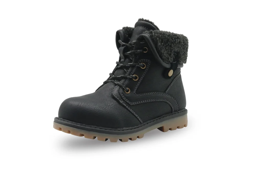 Apakowa/ботильоны для мальчиков; теплая плюшевая зимняя детская обувь на молнии; модные детские ботинки из искусственной кожи; новые ботинки на плоской подошве для малышей