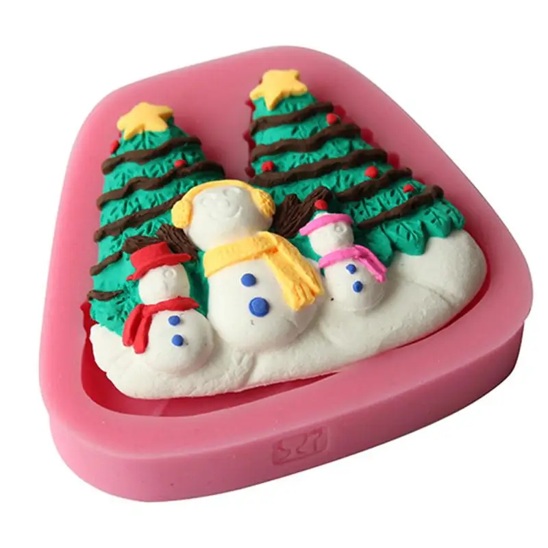 Christmas Snow Men Trees Shape Silicone Mold Cake Decoration Fondant