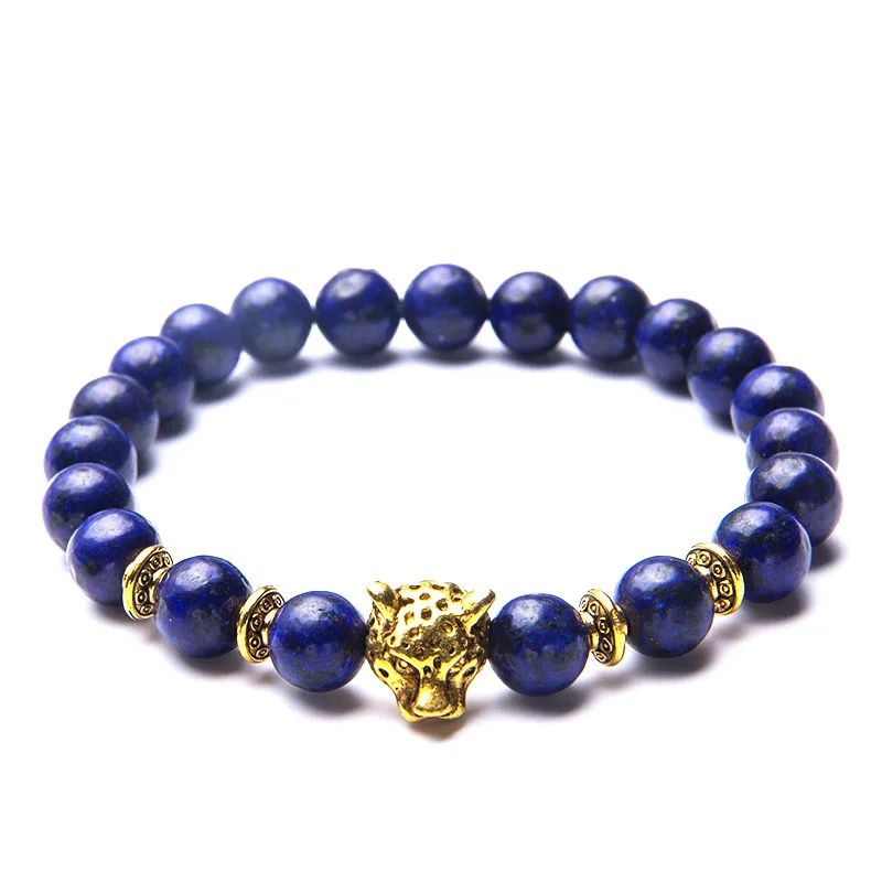 

2019 Natural Stone Lava Stone Bead Strand Bracelet for men and women Leopard Panther Head Charms Bracelet Jewelry On Hand