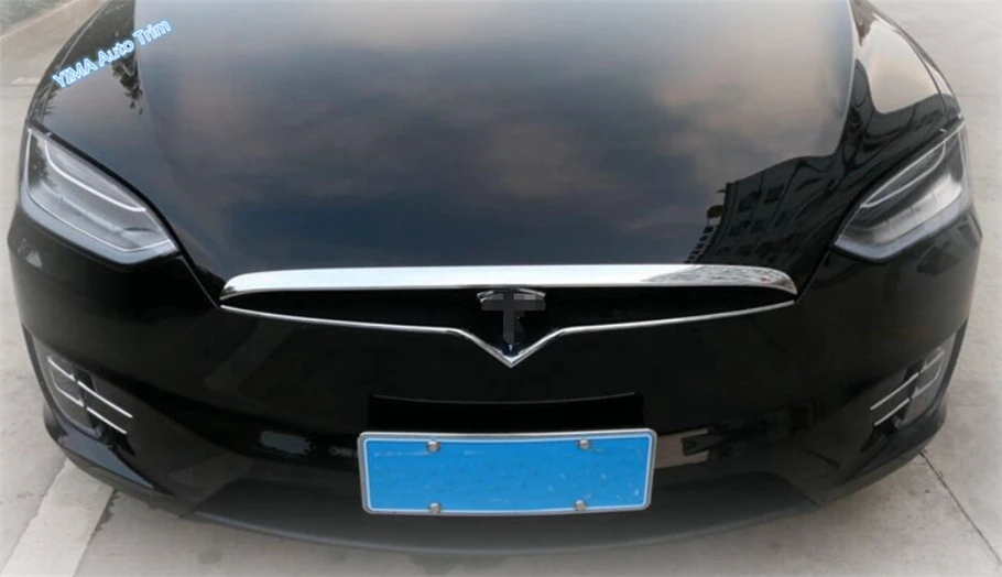 

Lapetus Car Styling Front Head Hood Bonnet Strip Front Engine Cover Trim 1 Piece ABS For Tesla Model X 2016 2017 2018