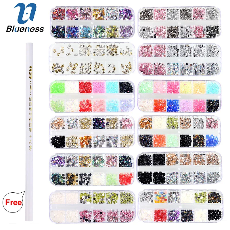 

Blueness 1Set Colorful 3D Nails Rhinestones Studs Accessories Manicure Acrylic Crystal Nail Art Decorations Sending Dotting Pen