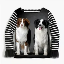 Новинка; ; блузка для девочек; одежда в полоску с оборками для маленьких детей; одежда с длинными рукавами для малышей; рубашки принцессы для девочек; От 2 до 10 лет с принтом собаки