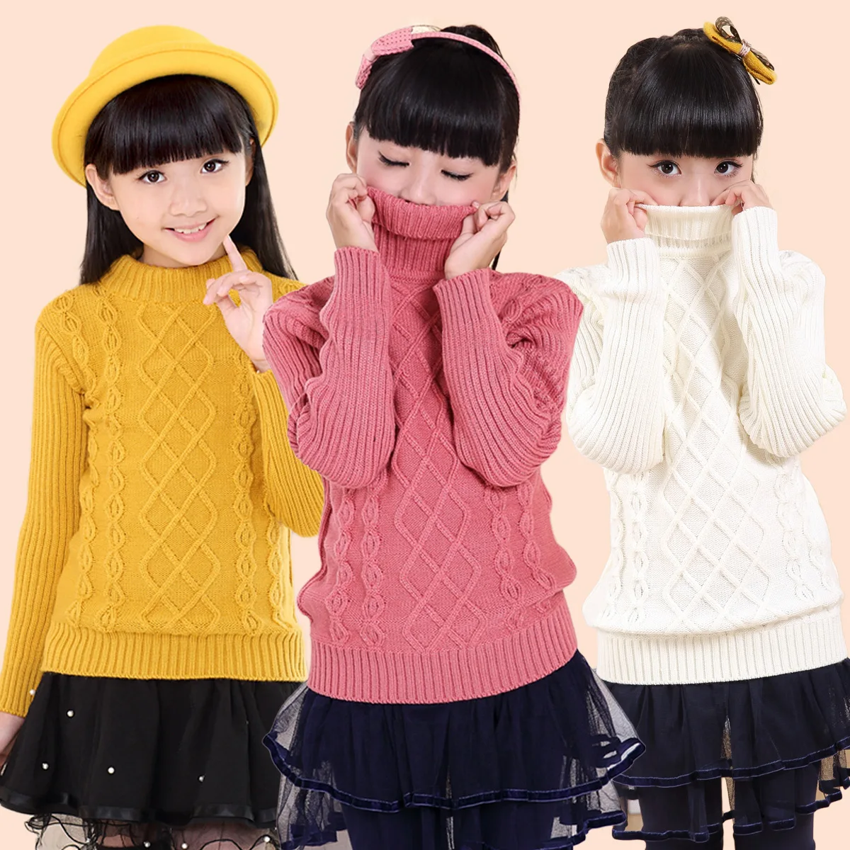 

2020 Winter Toddler Girls Clothes Kids Thick Knitted Bottoming Turtleneck Sweater Pullover Sweater Cardigan Infantil 10 12 14 T
