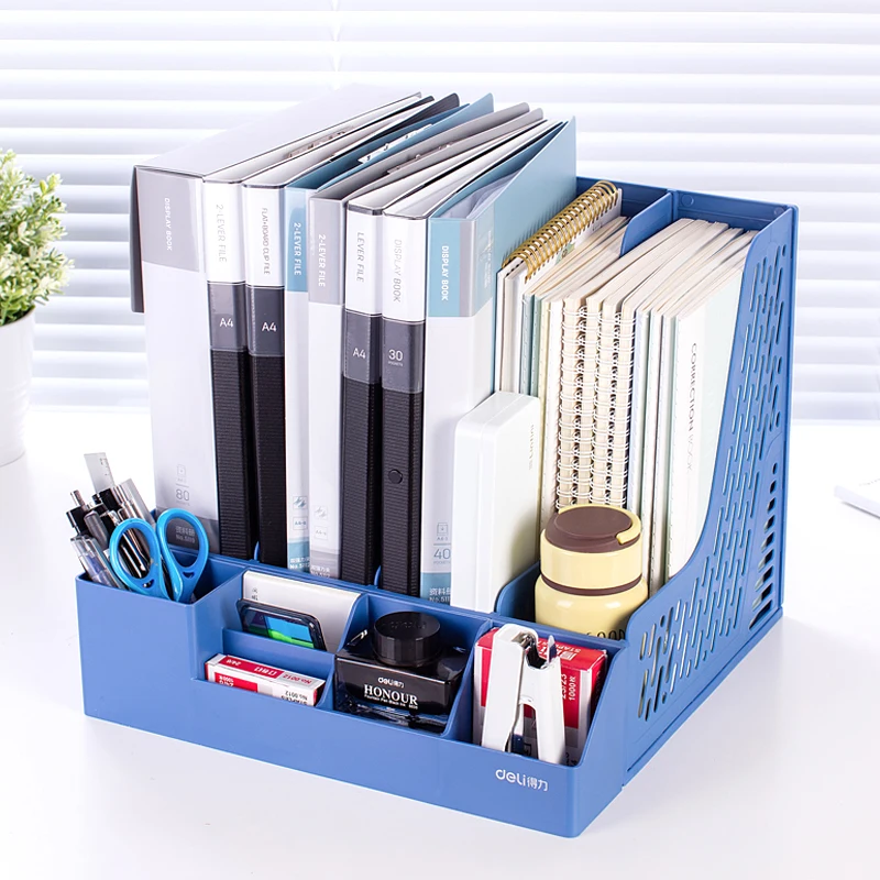 

Plastic 4 Compartments File Rack Paper Holder Desktop File Sorter Magazine Book Holder Organizer