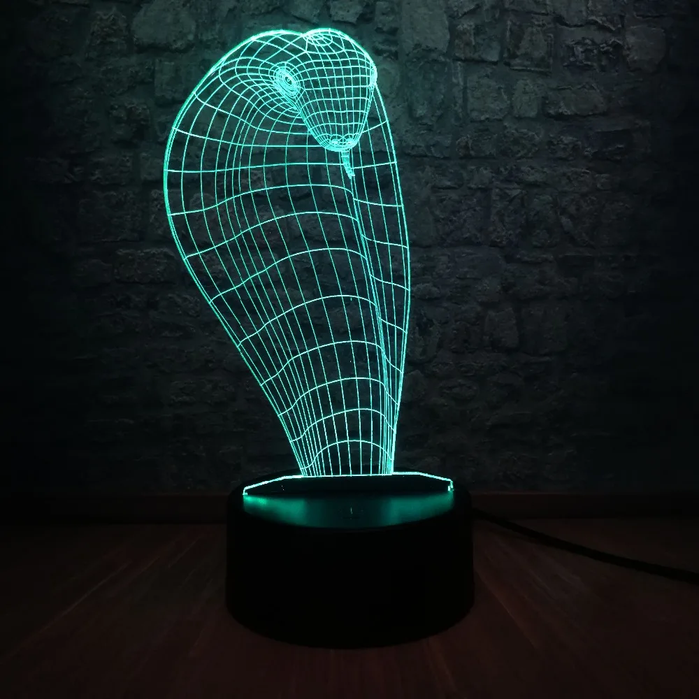 Животный Кобра форма головы Змеи 3D светодиодный USB лампа креативный красочный