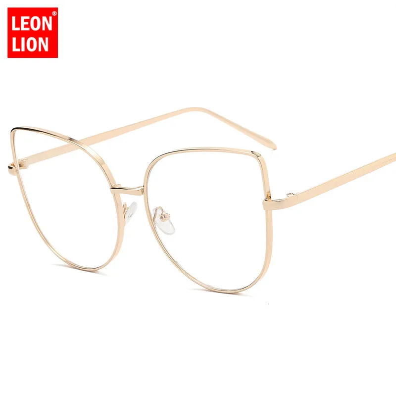 

LeonLion 2019 New Metal Cat Eye Sunglasses Women Luxury Lady Gold Black Silver Sun Glasses Oversized Frame Flat Mirror Glasses