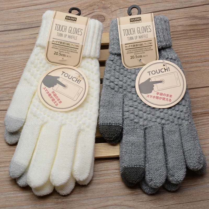 Novelty Magic Touch Screen Gloves Women Warm Winter Stretch Knit Mittens Wool Full Finger Guantes Men Solid Crochet Mitt Luvas