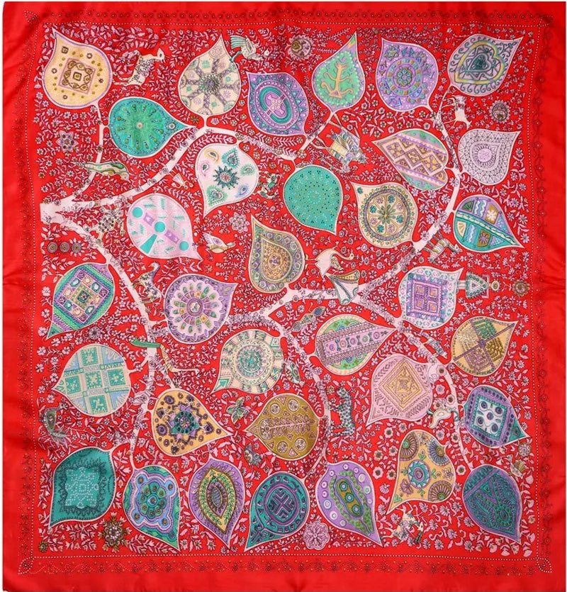 

100% Silk Scarf Women Scarf Tree of Life Hijab Middle Square Silk Scarf 2019 Foulard Female Big Silk Bandana Hot Gift for Lady