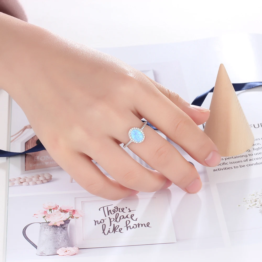 925 Sterling Silver Blue Opal Ring For Women Valentine's Day Gift