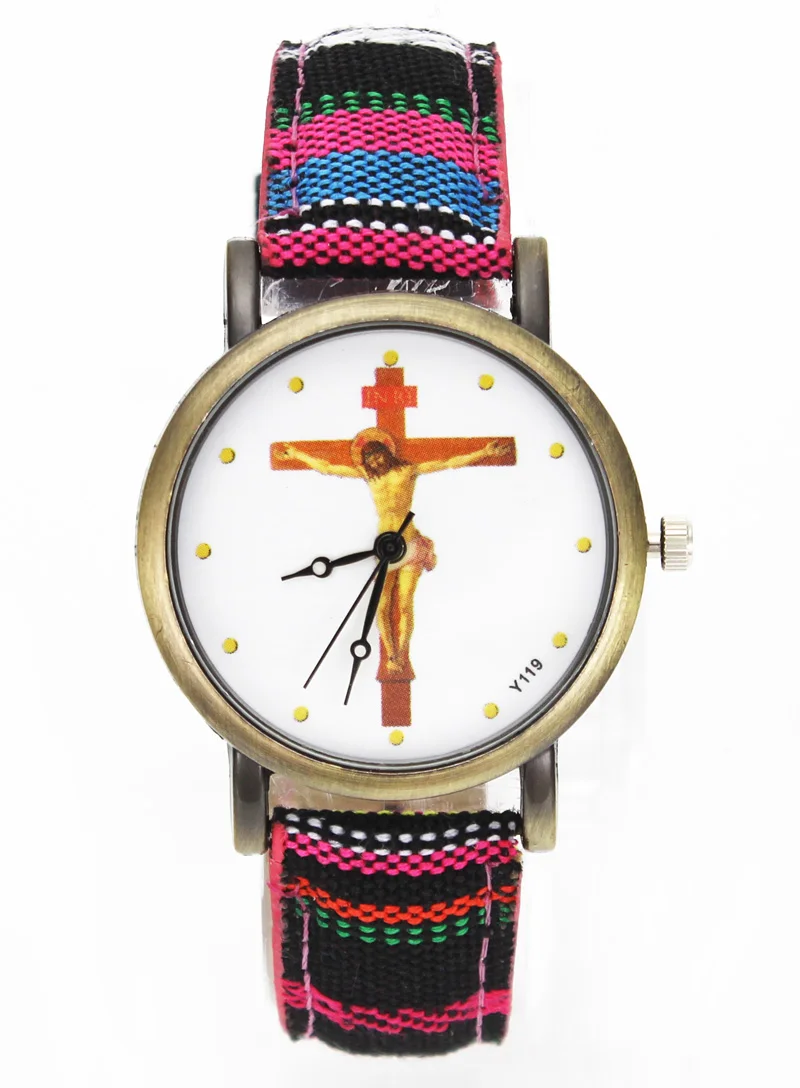 God Jesus Christ Crucifixion Cross Watches Easter Day Christian Religious Canvas Cloth Band Unisex Sport Casual Relojes Watch 6