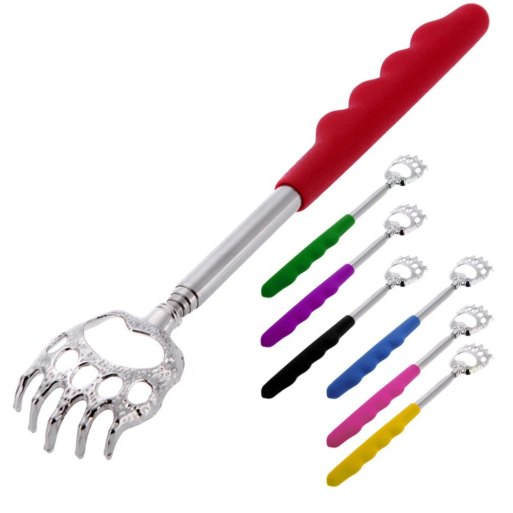 

1PC 22.5-59cm Old Man Bear Claw Back Scratcher Stainless Steel Extendable Telescopic Rubber Grip Tickle Massagers Random Color