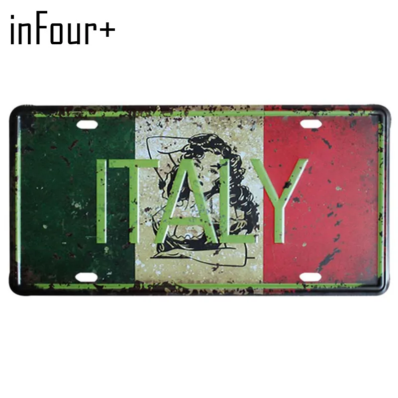 

[inFour+] Hot ITALY Flag Plate Metal Plate Car Number Tin Sign Bar Pub Cafe Home Decor Metal Sign Garage Painting Plaques Signs