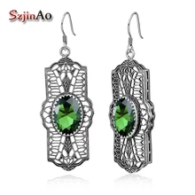 Szjinao новомодное очарование женские серьги 925 серебряные ювелирные изделия классические длинные висячие изумрудные серьги с камнями Brincos
