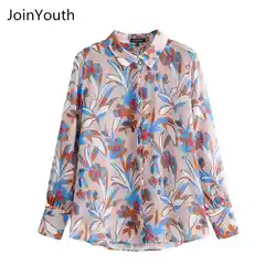 JoinYouth цветочный принт с длинным рукавом тонкая рубашка женская блузка рубашка