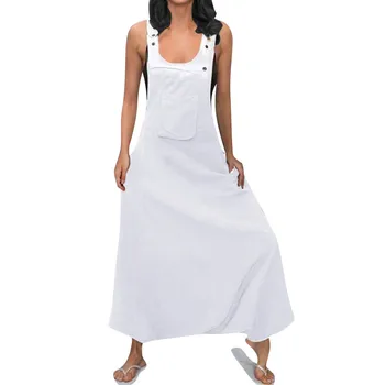 

Jaycosin clothes Women Plus Size Jumpsuit U Neck Sleeveless Backless Side Pockets Baggy Long Jumpsuits