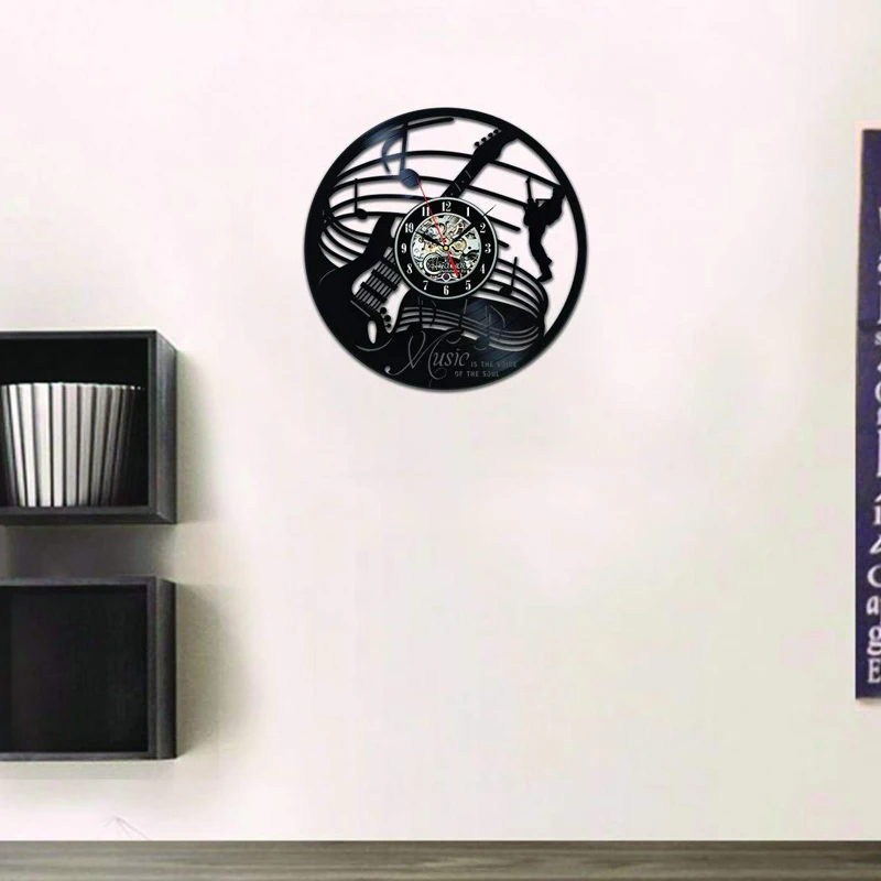 Klok Horloge настенные часы с музыкальной гитарой винтажные Ретро виниловые для