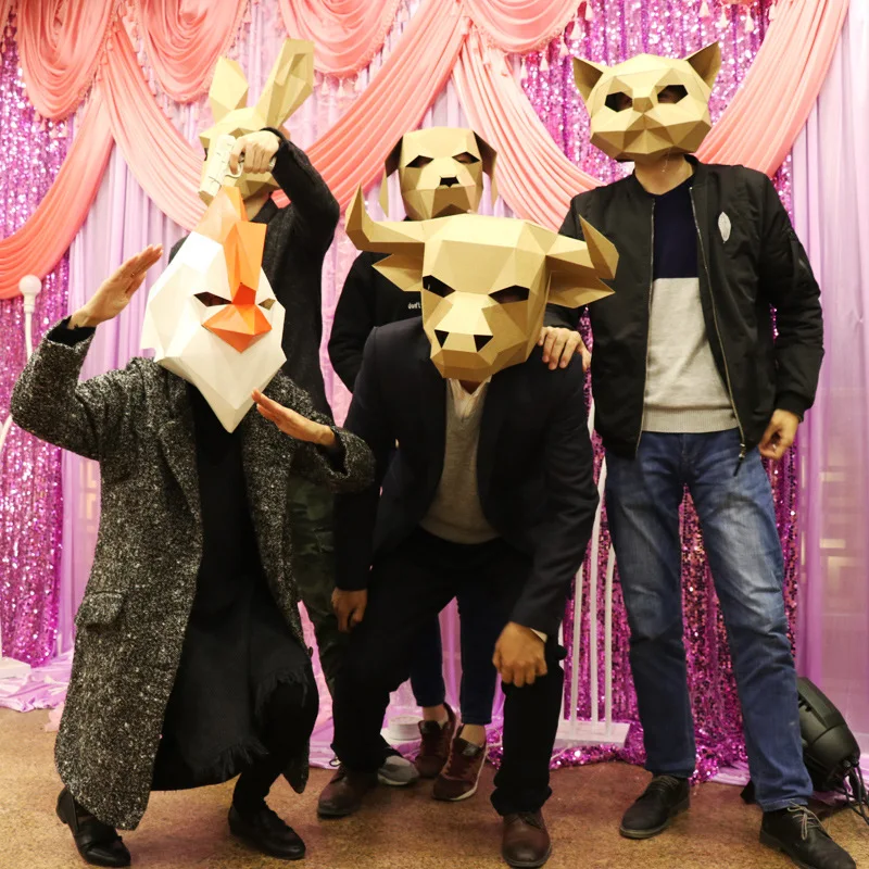 

3D Paper DIY material manual creative Head Mask Party Masquerade show props lovely tide hand made Lovely animals mask