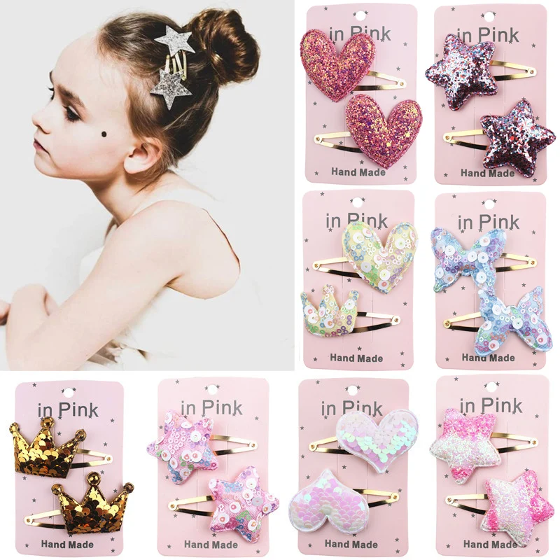 

Seaside Unique Crown Butterfly Girls Kids Star Gifts Heart 1Pair Beautiful Children 62 Colors Paillette Hair Clips