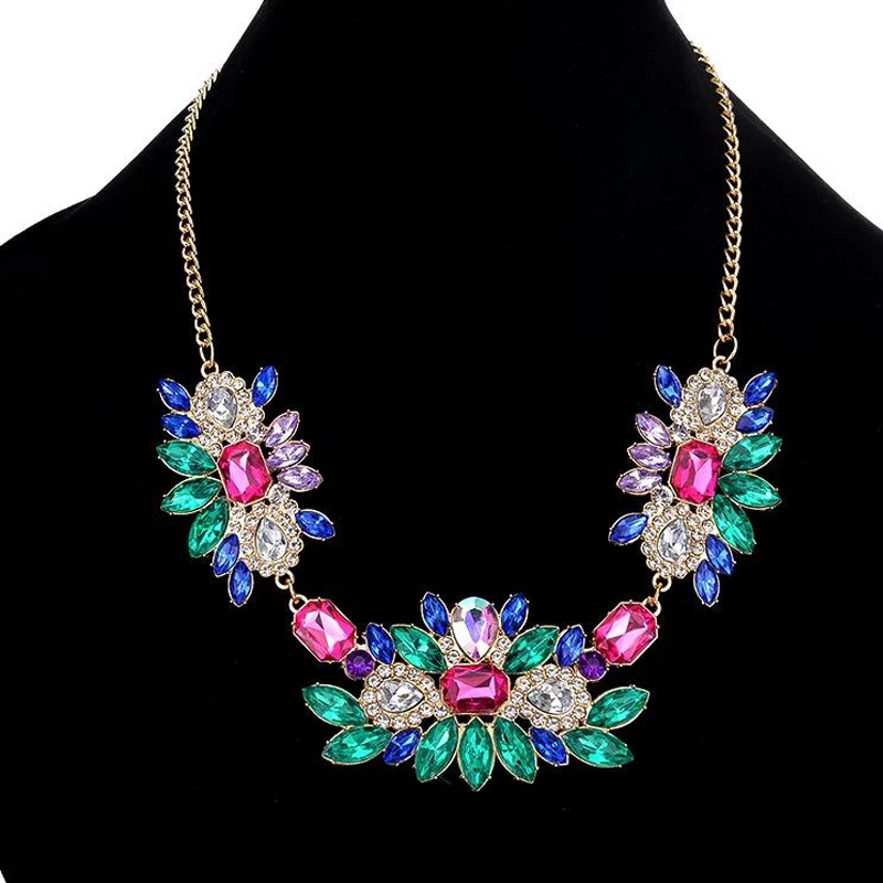 XIUFEN Для женщин Мода красочные Цепочки и ожерелья Bling Стекло дрель горный хрусталь