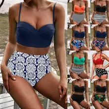 Bikinis Women 2019 High Waist Swimsuit Bodysuits Swimwear Print Bathing Suits Beach Wear Two Piece Tankini Set Floral calico print high waist tankini set
