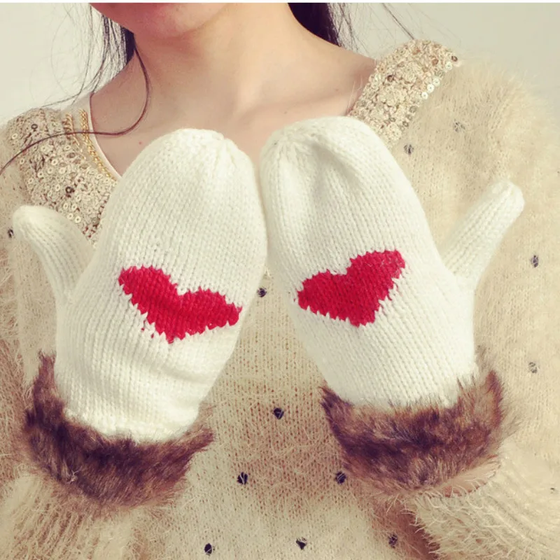 new arrive Cute thicker warmth knitted wool full finger women gloves