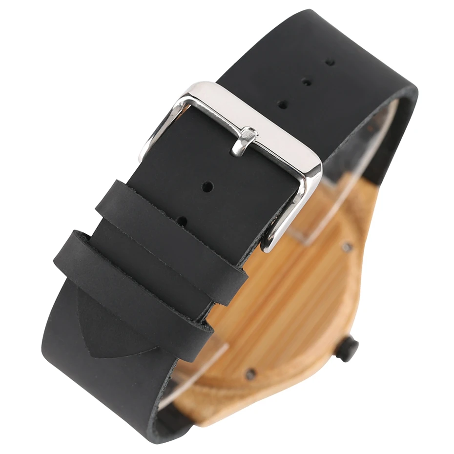 Top Gifts Super Pure Light Bamboo Case Watches Black Dial Analog Wood Watch Mens 100% Natural Casual Leather Quartz Wristwatches 2017 (6)