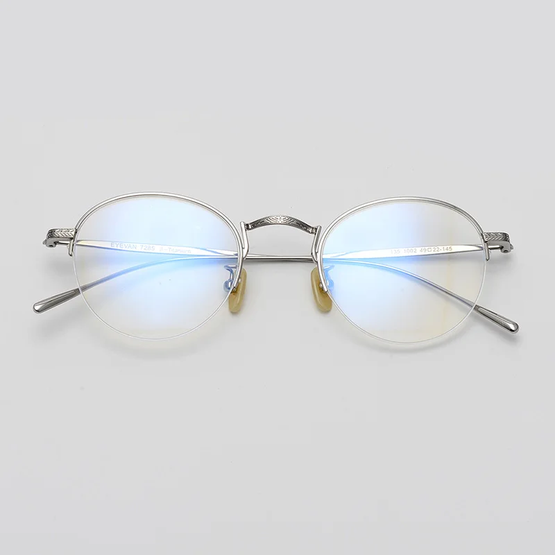 Винтажные титановые круглые очки, оправа для мужчин, полуободок, Ретро стиль, прозрачные линзы, оптические очки для женщин, оправа с линзами при миопии, мужские очки - Цвет оправы: Silver