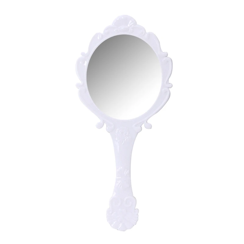 Зеркало для макияжа с ручкой в стиле ретро, портативное кружевное ручное зеркало для макияжа, косметическое средство - Цвет: white