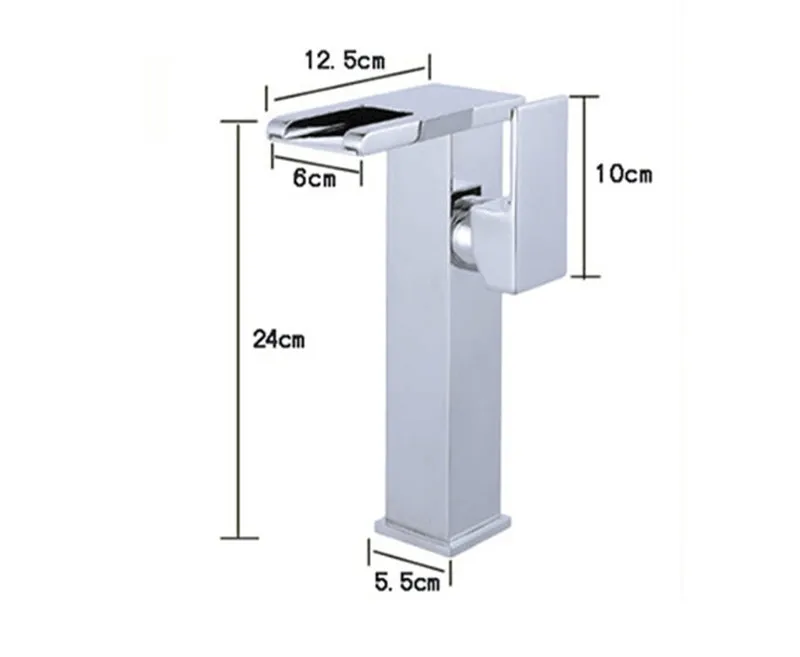 Ванная комната смеситель светодио дный кран хром латунь водопроводной воды светодио дный света Водопад кран квадратный дизайн Элегантный
