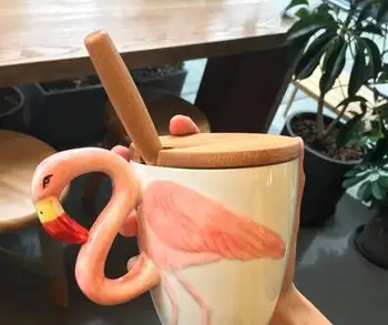 

Drinkwaer Creative personality style of pink flamingos ceramic cup mug 3D animal stereo coffee cup Free shipping