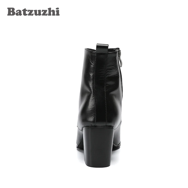 Boots Bota 6 up Dos Cm Alto Homens De Batzuzhi Homens Dedo Botas Apontado Ankle 8 Masculina Preto Genuínas Lace Salto Vestido Couro wggaqrTn7