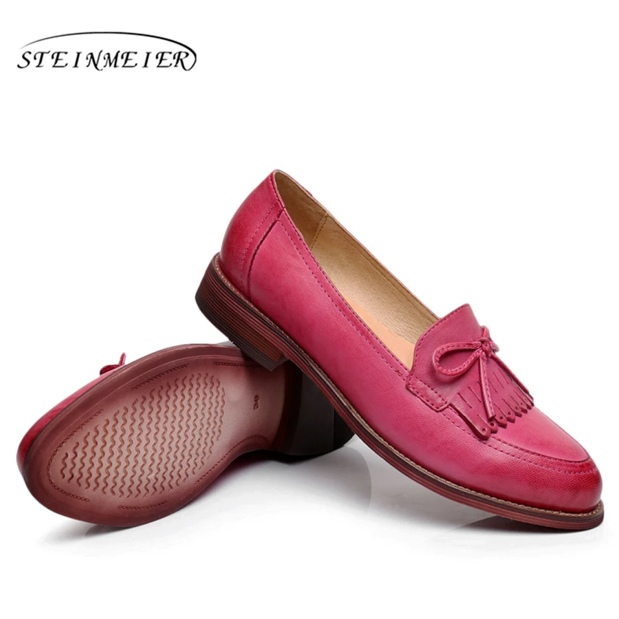 Женские туфли оксфорды из натуральной кожи на плоской подошве|shoes woman retro|flat shoesflat