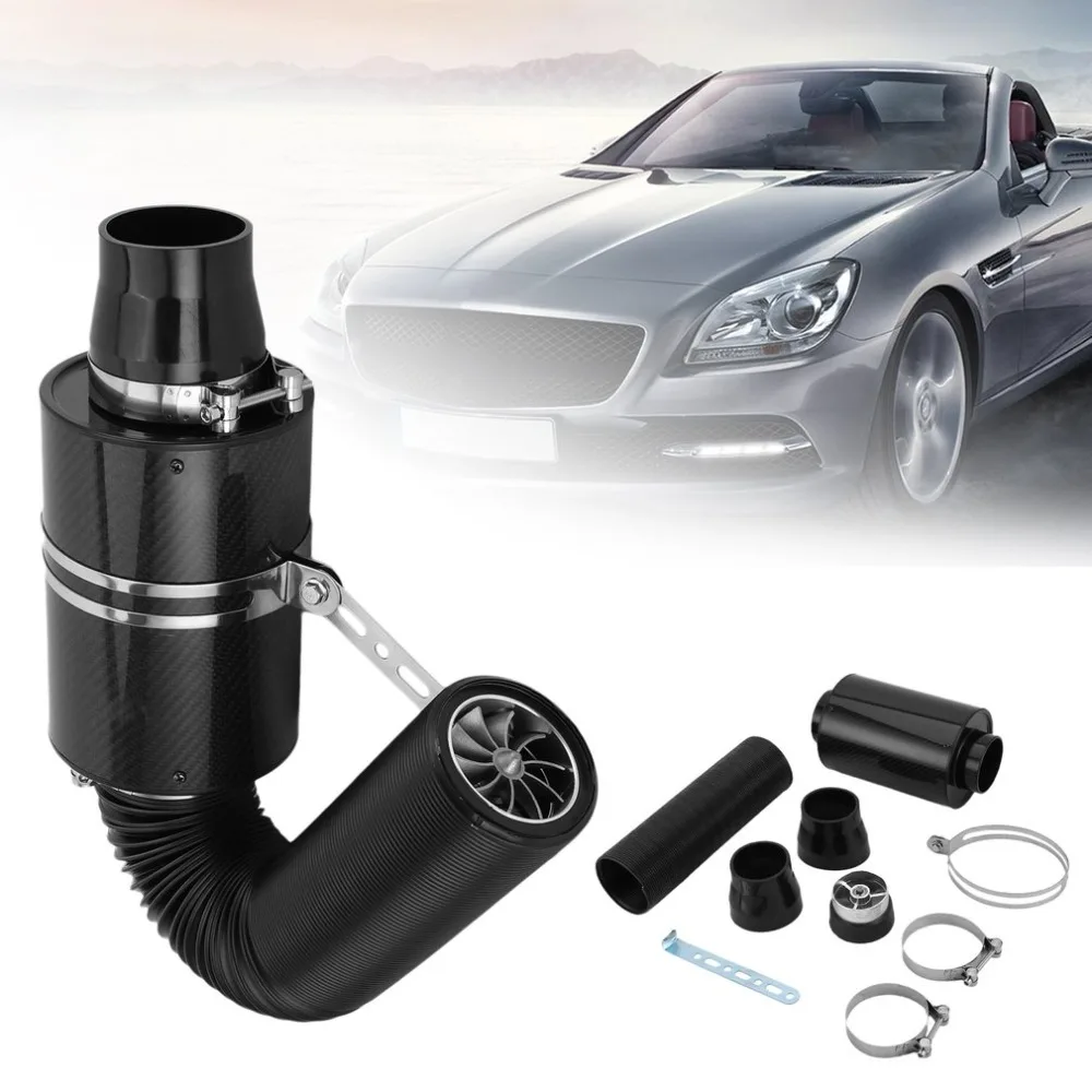 

Car Carbon Fiber Cold Feed Induction General Air Filter Intake Universal Box Cleaner Intake Hose Kit Air Intake Kit with Fan