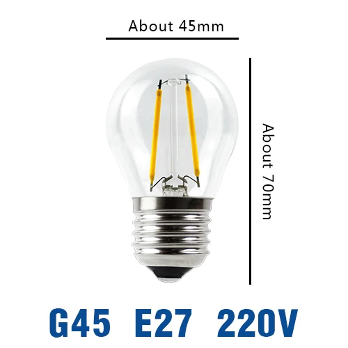Светодиодный лампочка накаливания E27 E14, винтажная лампа Эдисона 220 В, 110 В, ретро светильник в виде свечи, глобус, ампула, светильник ing COB, домашний декор с регулируемой яркостью - Испускаемый цвет: G45 Bulb E27 220V