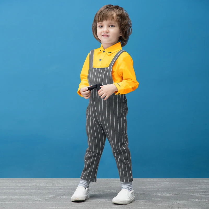 

YINGZIFANG Toddler Boys Cute Striped Clothing Set T-shirt + Overalls Clothing kids Rompers and shirt Autumn children Clothes