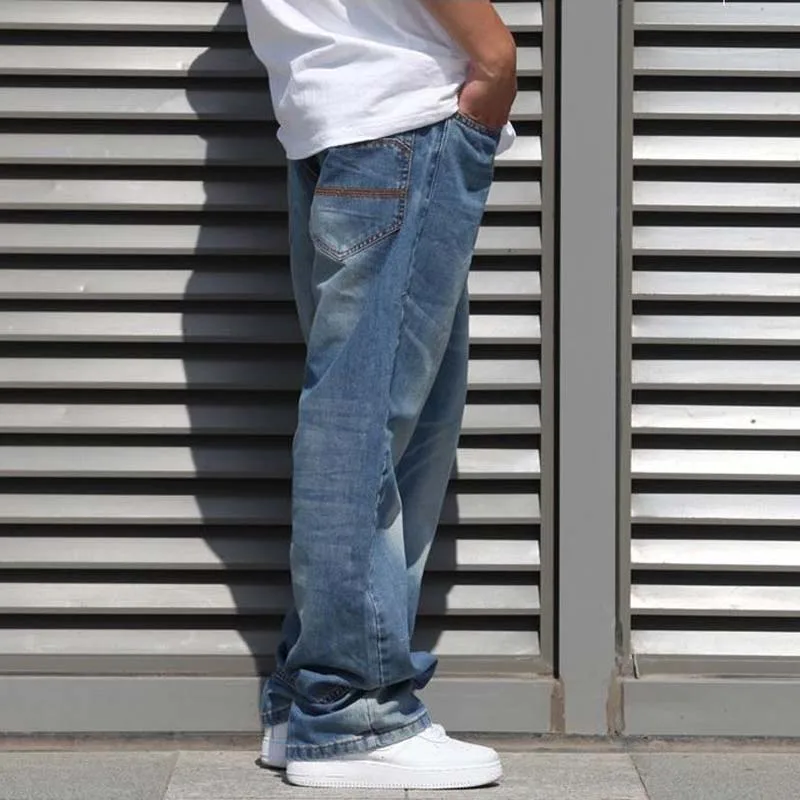Casual Loose Denim Jeans Men 2015 Fashion Skateboard Jeans Pants Straight HIp Hop LOng Trousers Plus Size 30-46