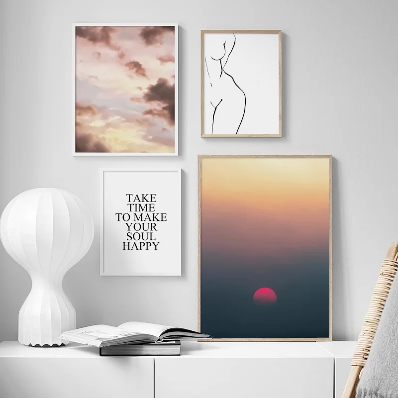 

Sunset Cloud Abstract Line Woman Nordic Posters And Prints Wall Art Canvas Painting Wall Pictures For Living Room Decoration